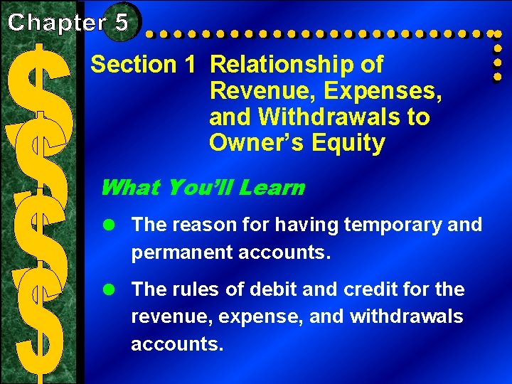 Section 1 Relationship of Revenue, Expenses, and Withdrawals to Owner’s Equity What You’ll Learn