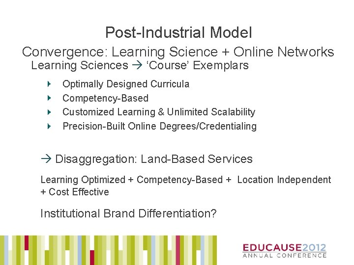 Post-Industrial Model Convergence: Learning Science + Online Networks Learning Sciences ‘Course’ Exemplars Optimally Designed