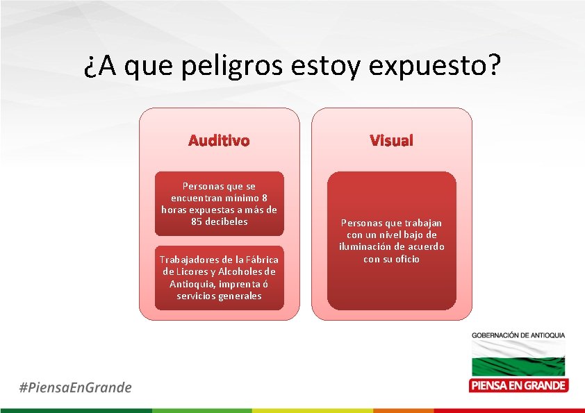 ¿A que peligros estoy expuesto? Personas que se encuentran mínimo 8 horas expuestas a