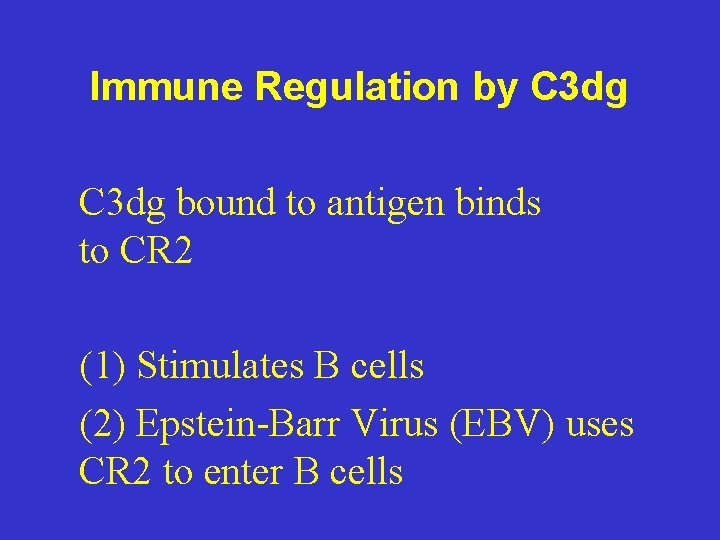 Immune Regulation by C 3 dg bound to antigen binds to CR 2 (1)