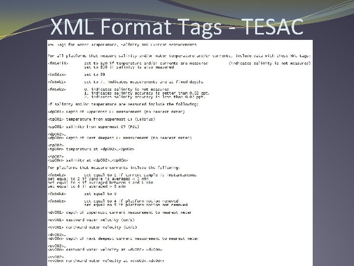XML Format Tags - TESAC 