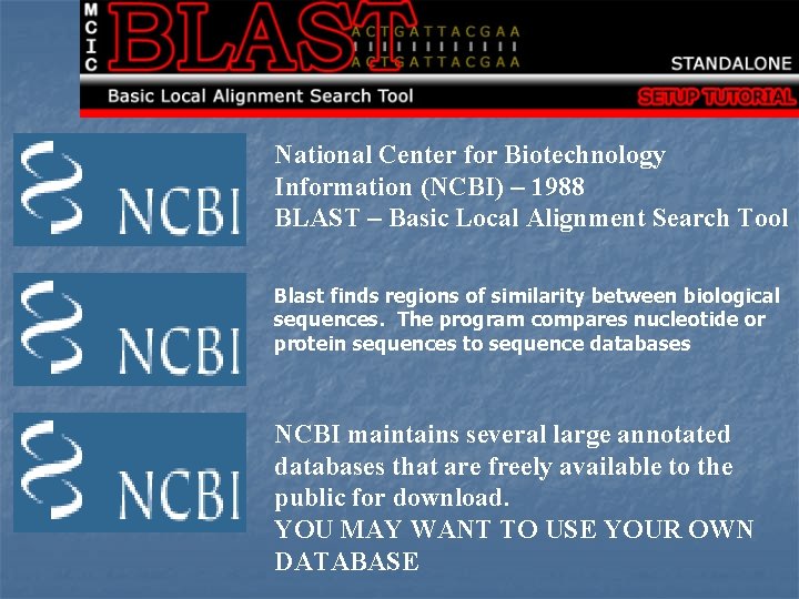 National Center for Biotechnology Information (NCBI) – 1988 BLAST – Basic Local Alignment Search