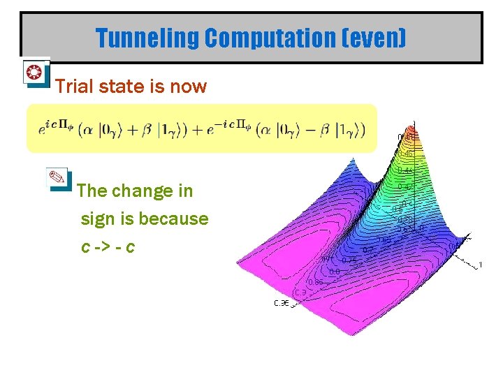 Tunneling Computation (even) Trial state is now The change in sign is because c