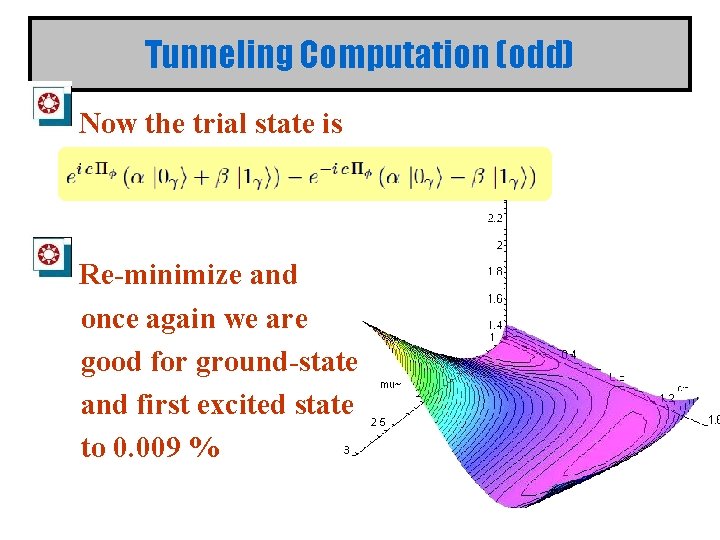 Tunneling Computation (odd) Now the trial state is Re-minimize and once again we are