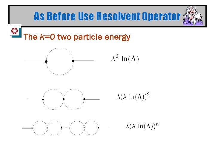 As Before Use Resolvent Operator The k=0 two particle energy 