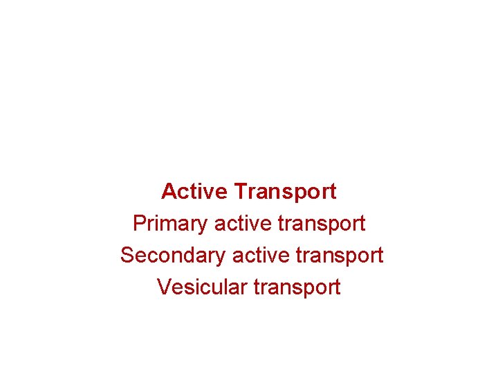 Active Transport Primary active transport Secondary active transport Vesicular transport 