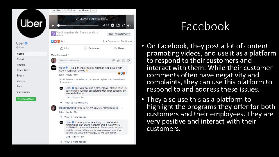 Facebook • On Facebook, they post a lot of content promoting videos, and use