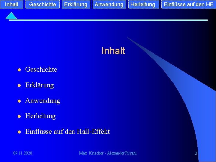 Inhalt Geschichte Erklärung Anwendung Herleitung Einflüsse auf den HE Inhalt l Geschichte l Erklärung