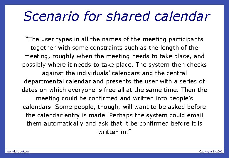 Scenario for shared calendar “The user types in all the names of the meeting