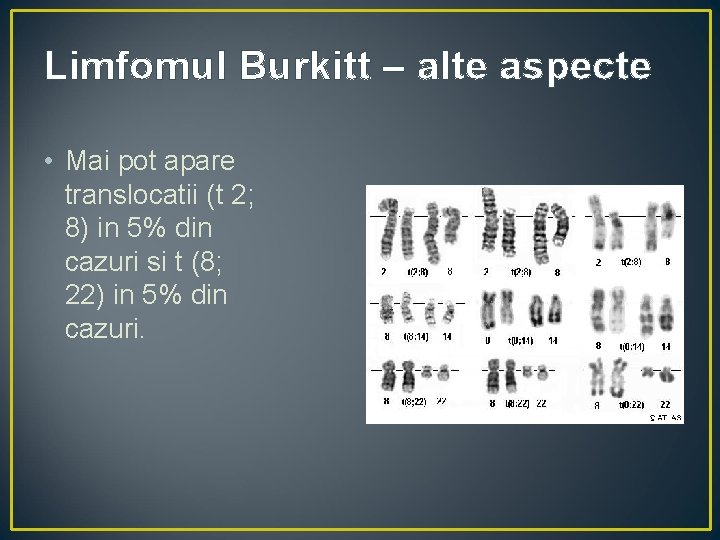 Limfomul Burkitt – alte aspecte • Mai pot apare translocatii (t 2; 8) in