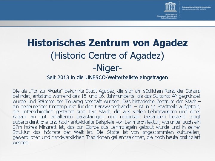 Historisches Zentrum von Agadez (Historic Centre of Agadez) -Niger. Seit 2013 in die UNESCO-Welterbeliste