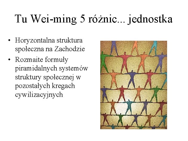Tu Wei-ming 5 różnic. . . jednostka • Horyzontalna struktura społeczna na Zachodzie •