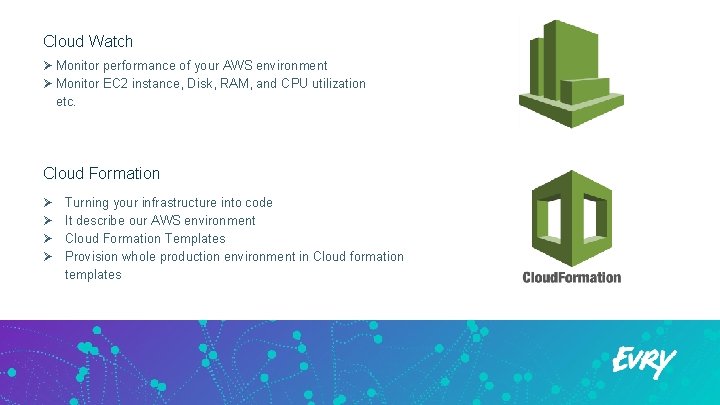 Cloud Watch Ø Monitor performance of your AWS environment Ø Monitor EC 2 instance,