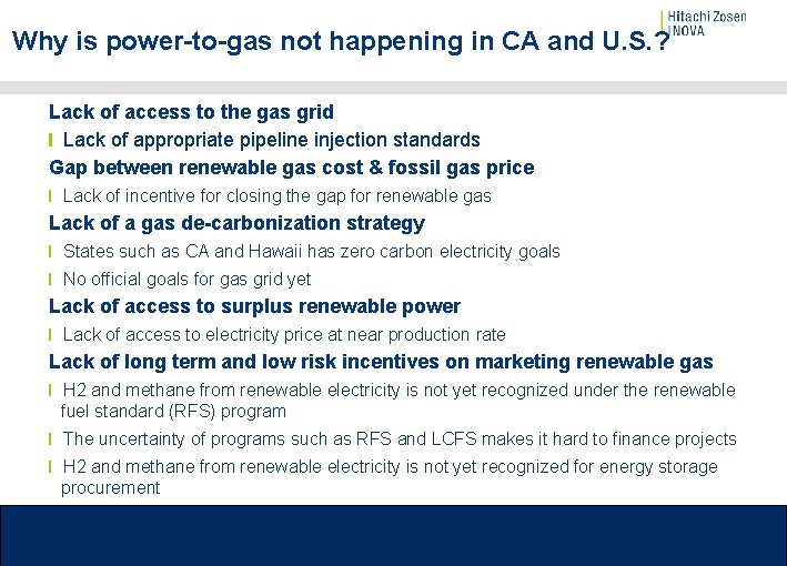 Why is power-to-gas not happening in CA and U. S. ? Lack of access