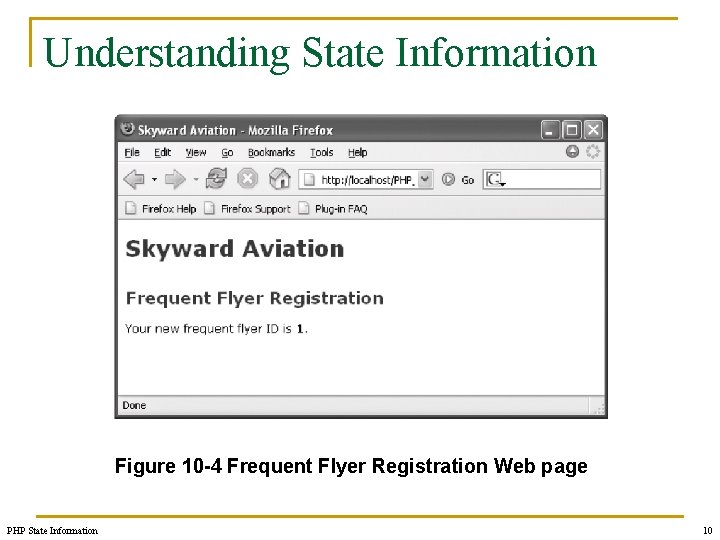 Understanding State Information Figure 10 -4 Frequent Flyer Registration Web page PHP State Information