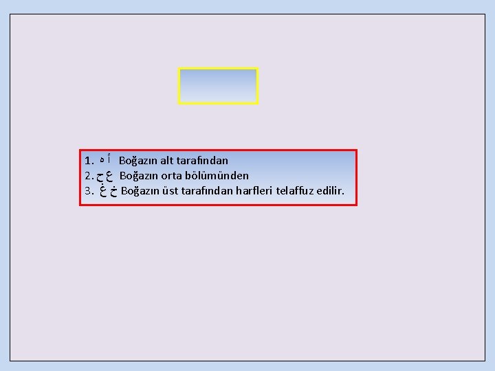 1. ﺃ ﻩ Boğazın alt tarafından 2. ﺡ ﻉ Boğazın orta bölümünden 3. ﺥ