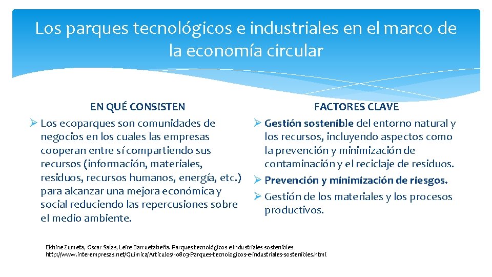 Los parques tecnológicos e industriales en el marco de la economía circular EN QUÉ