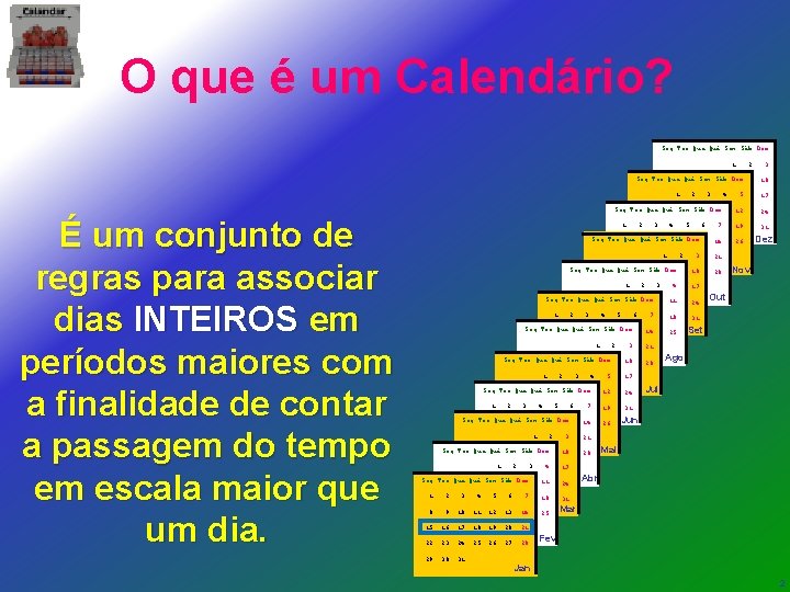 O que é um Calendário? Seg Ter Qua Qui Sex Sáb Dom 1 É