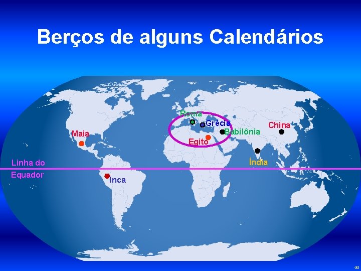 Berços de alguns Calendários Roma Grécia China Babilônia Egito Maia Linha do Equador Índia