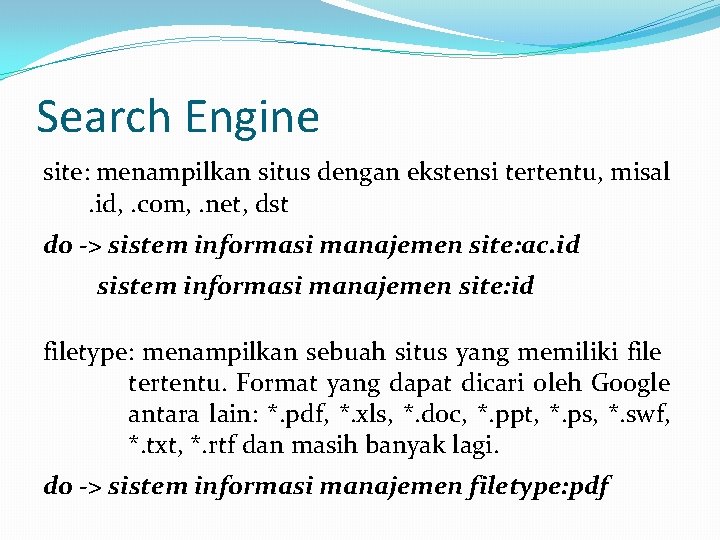 Search Engine site: menampilkan situs dengan ekstensi tertentu, misal. id, . com, . net,
