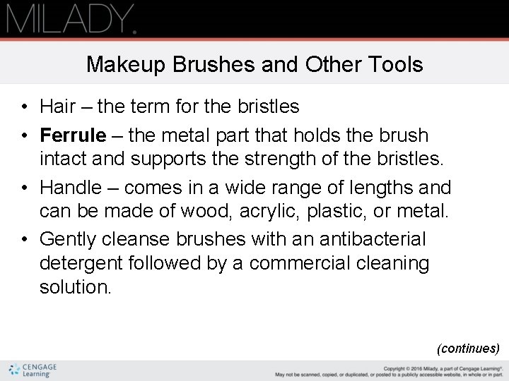 Makeup Brushes and Other Tools • Hair – the term for the bristles •