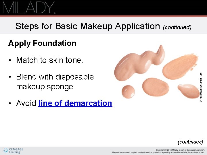 Steps for Basic Makeup Application (continued) Apply Foundation • Blend with disposable makeup sponge.