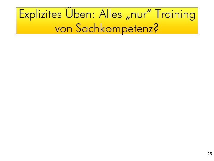 Explizites Üben: Alles „nur“ Training von Sachkompetenz? 25 
