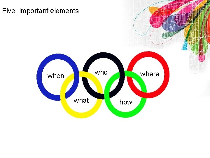 Five important elements who when what where how 