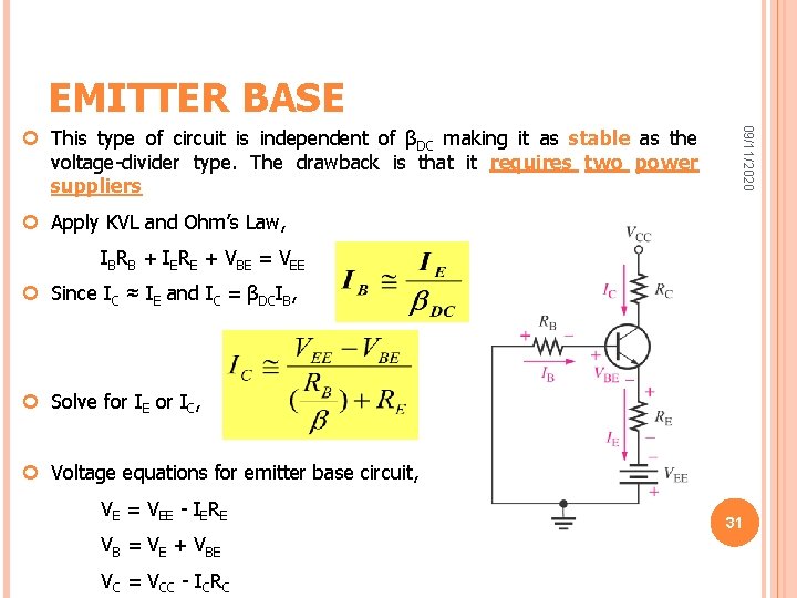 EMITTER BASE 09/11/2020 This type of circuit is independent of βDC making it as