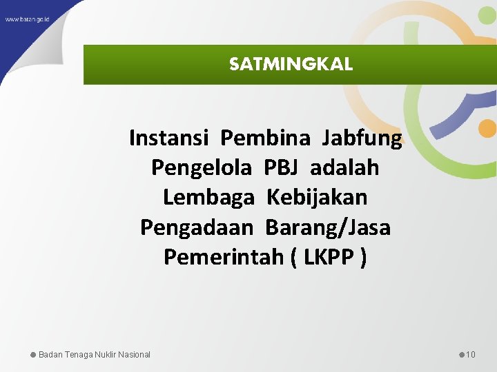 SATMINGKAL Instansi Pembina Jabfung Pengelola PBJ adalah Lembaga Kebijakan Pengadaan Barang/Jasa Pemerintah ( LKPP