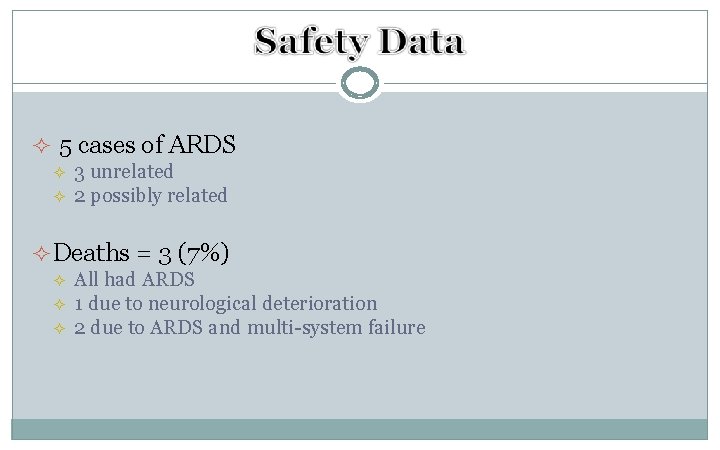² 5 cases of ARDS ² ² 3 unrelated 2 possibly related ² Deaths