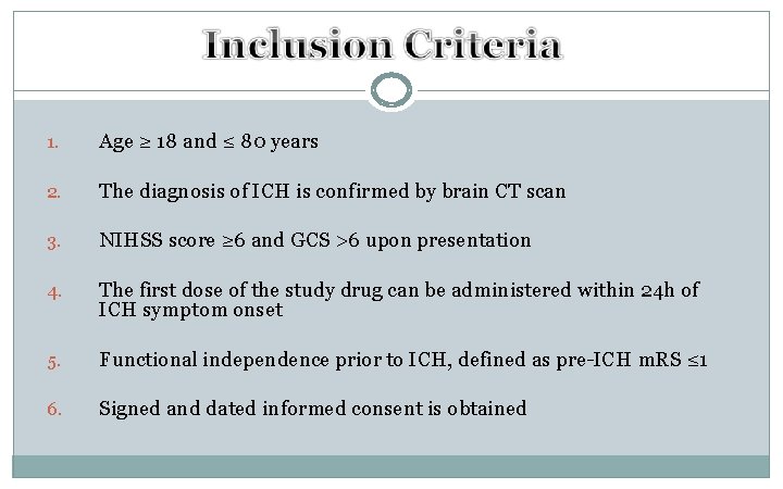 1. Age ≥ 18 and ≤ 80 years 2. The diagnosis of ICH is