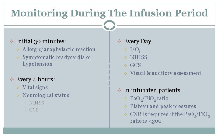 Monitoring During The Infusion Period ² Initial 30 minutes: ² ² Allergic/anaphylactic reaction Symptomatic