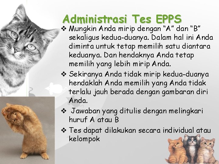Administrasi Tes EPPS v Mungkin Anda mirip dengan “A” dan “B” sekaligus kedua-duanya. Dalam