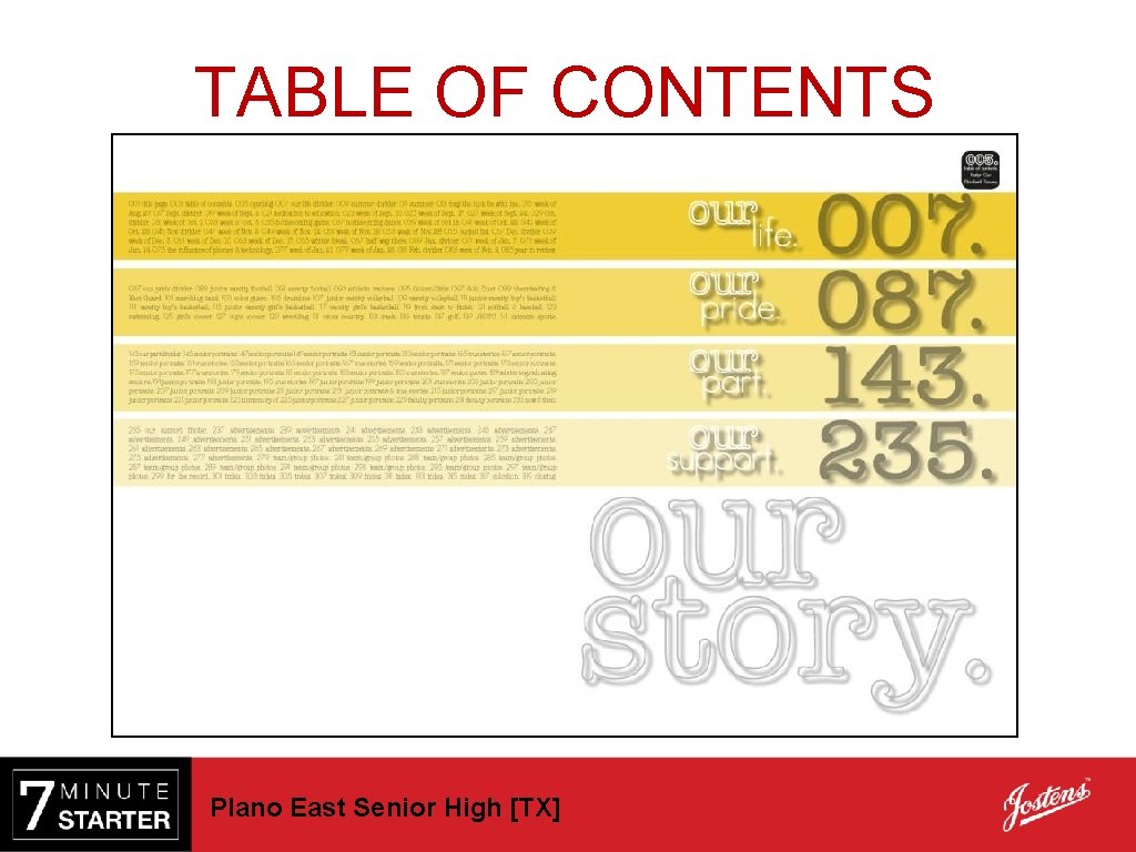 TABLE OF CONTENTS Plano East Senior High [TX] 