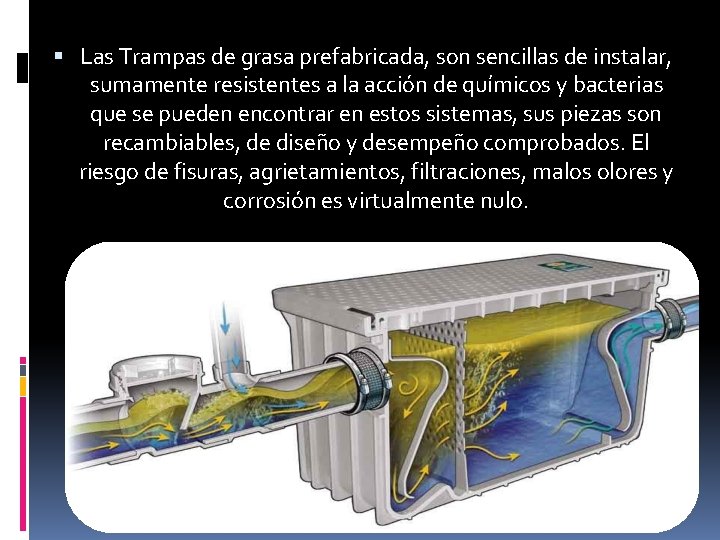  Las Trampas de grasa prefabricada, son sencillas de instalar, sumamente resistentes a la