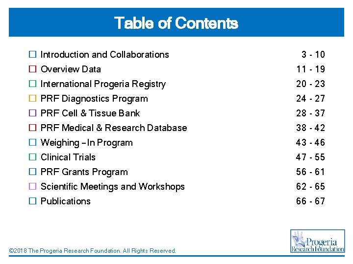 Table of Contents � Introduction and Collaborations 3 - 10 � Overview Data 11