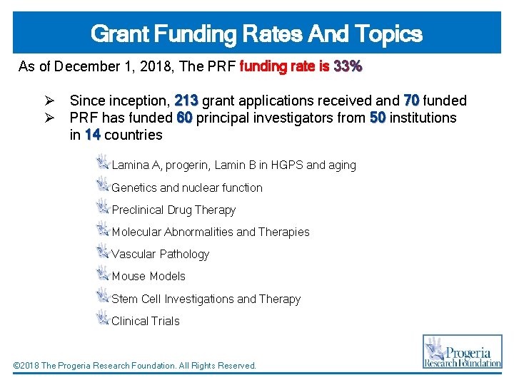 Grant Funding Rates And Topics As of December 1, 2018, The PRF funding rate