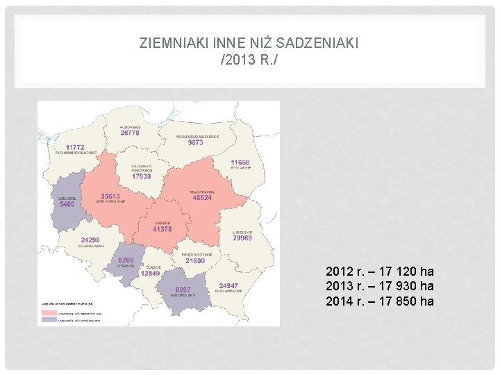 ZIEMNIAKI INNE NIŻ SADZENIAKI /2013 R. / 2012 r. – 17 120 ha 2013