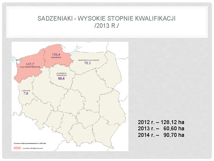 SADZENIAKI - WYSOKIE STOPNIE KWALIFIKACJI /2013 R. / 2012 r. – 128, 12 ha