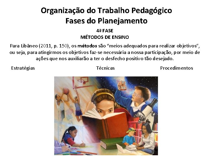 Organização do Trabalho Pedagógico Fases do Planejamento 4ª FASE MÉTODOS DE ENSINO Para Libâneo