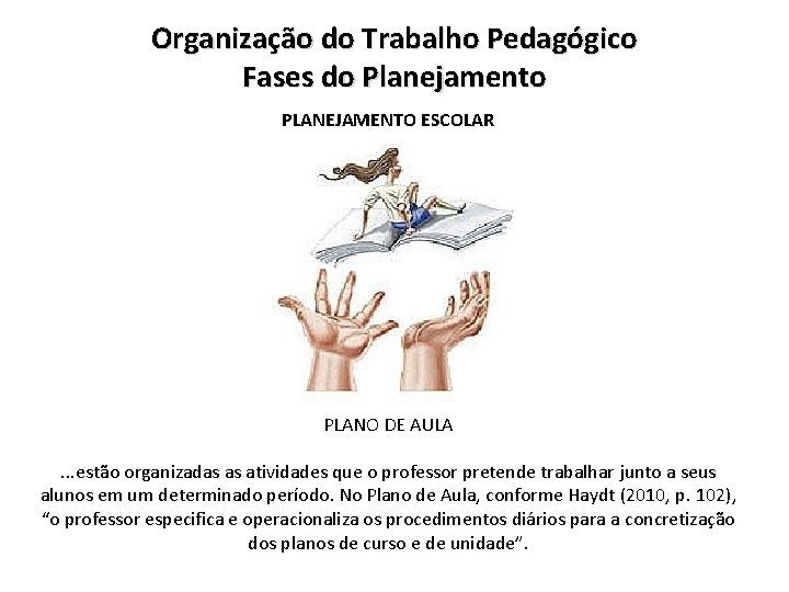 Organização do Trabalho Pedagógico Fases do Planejamento PLANEJAMENTO ESCOLAR PLANO DE AULA. . .