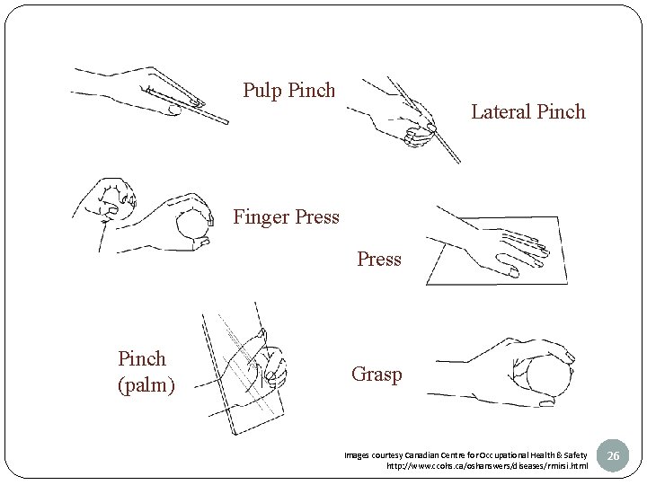 Pulp Pinch Lateral Pinch Finger Press Pinch (palm) Grasp Images courtesy Canadian Centre for
