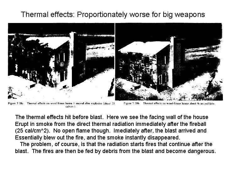 Thermal effects: Proportionately worse for big weapons The thermal effects hit before blast. Here