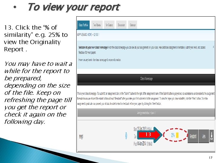  • To view your report 13. Click the “% of similarity” e. g.