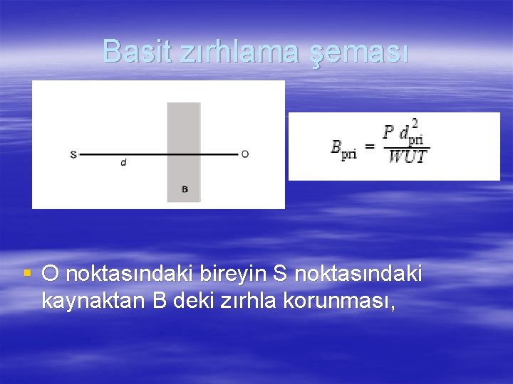 Basit zırhlama şeması § O noktasındaki bireyin S noktasındaki kaynaktan B deki zırhla korunması,