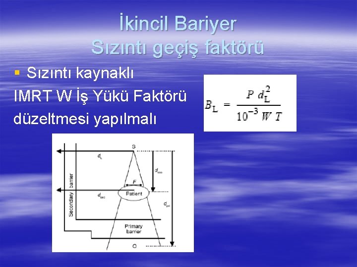 İkincil Bariyer Sızıntı geçiş faktörü § Sızıntı kaynaklı IMRT W İş Yükü Faktörü düzeltmesi