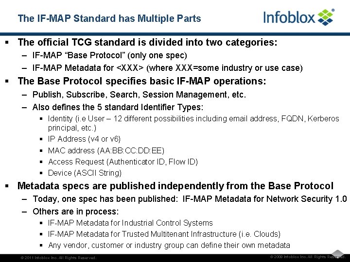 The IF-MAP Standard has Multiple Parts § The official TCG standard is divided into