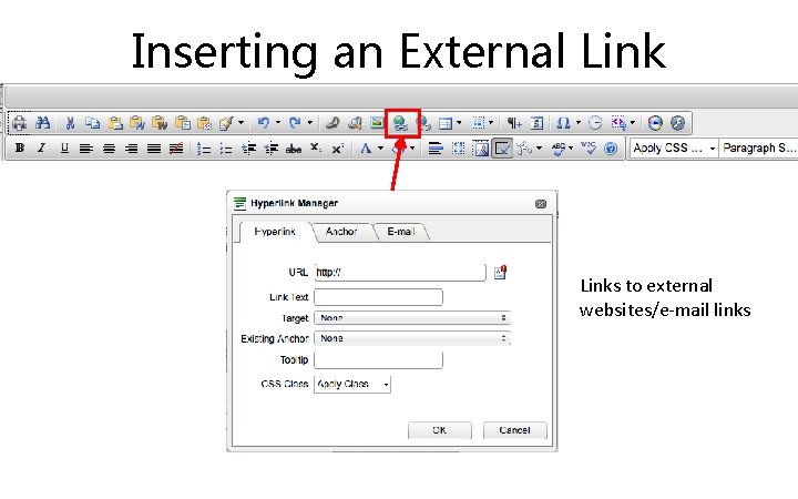 Inserting an External Links to external websites/e-mail links 