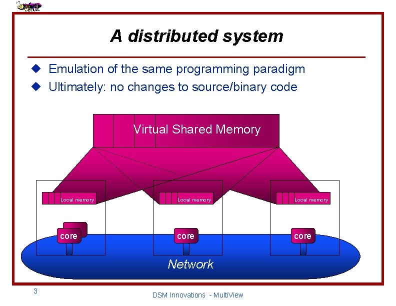A distributed system u Emulation of the same programming paradigm u Ultimately: no changes